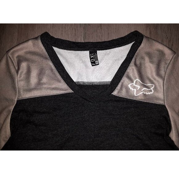 Vintage Y2k Fox Racing Logo Grey V-Neck Long Sleeve Shirt Size Extra Small - Picture 3 of 13